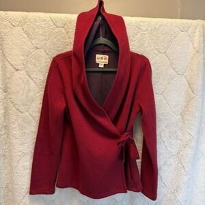 Title Nine Wrap It Up Wool Hoodie Womens S Burgundy Wrap Sweater Jacket Tie